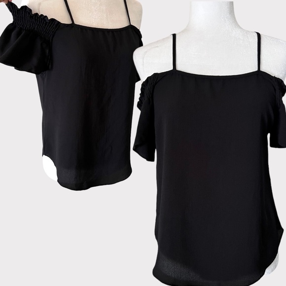 Papermoon Womens Black Cold Shoulder Short Sleeve Blouse Size Small - Picture 3 of 9